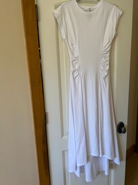 Frame Denim White Maxi Dress with Side Ruching